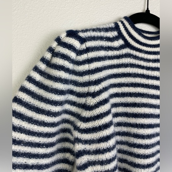 Eleven Six Women's Small Mia Striped Knit Sweater Puff Sleeve 100% Baby Alpaca - Picture 11 of 15
